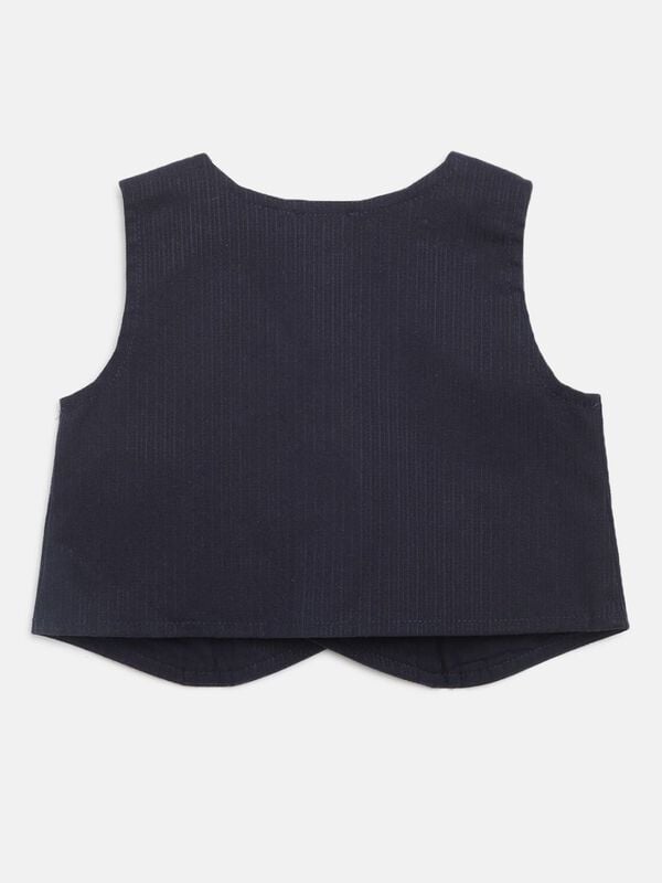 Navy Blue Embroidered Waistcoat image number 1